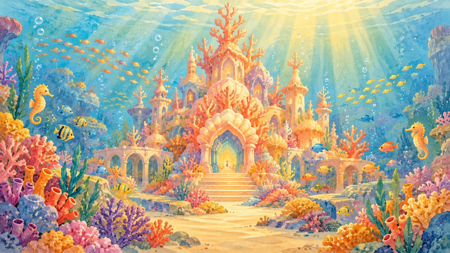 Palácio de coral no fundo do mar