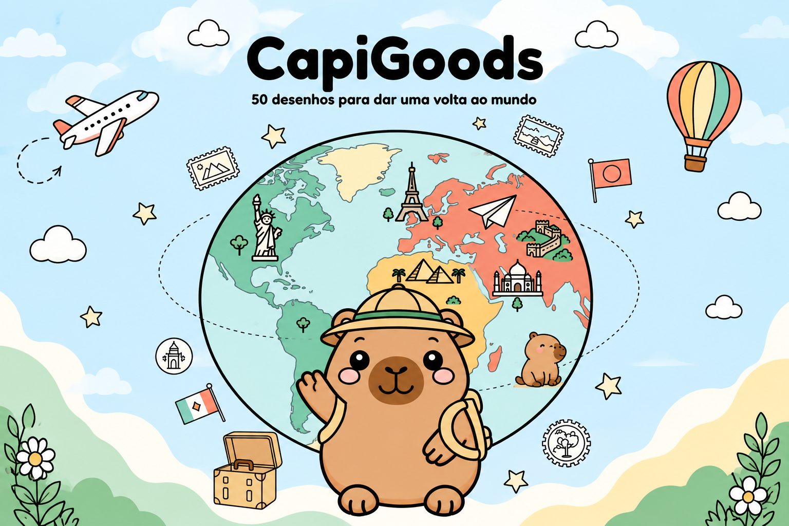 CapiGoods: Capivara Pelo Mundo — Livro para Colorir em PDF (50 Desenhos para Imprimir) — imagem 1