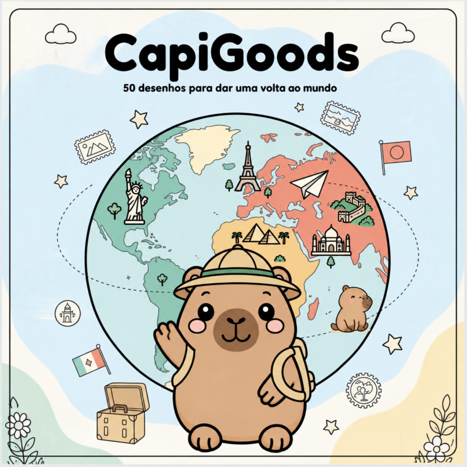CapiGoods: Capivara Pelo Mundo — Livro de Colorir (50 Desenhos)
